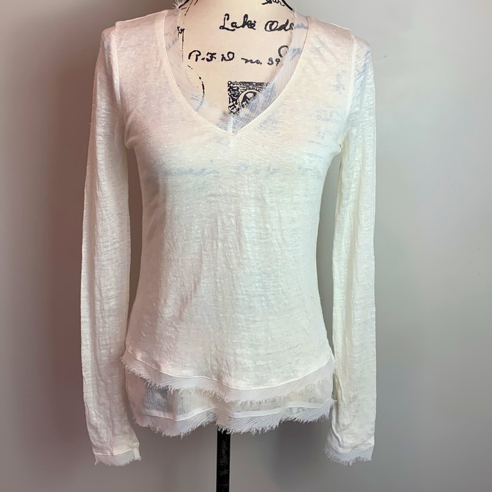 Sam Edelman Linen V-Neck Layered Raw Hem Pullover NEW!